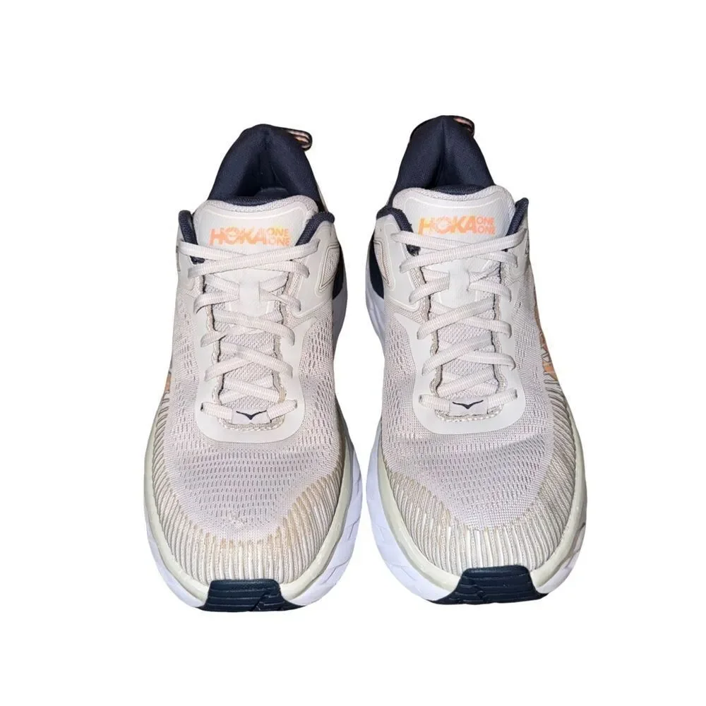 Hoka Bondi 7 women’s Running Shoe - Light Beige with Navy & Peach size 10